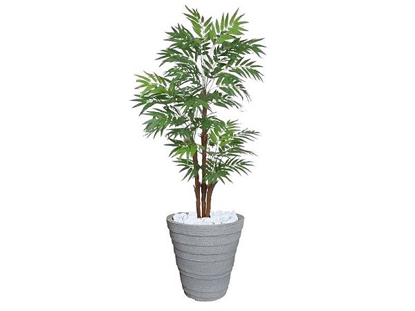 Planta Artificial Árvore Palmeira Phoenix 1,77m kit + Vaso Redondo D. Grafiato Cinza 40cm