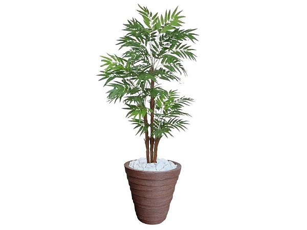 Planta Artificial Árvore Palmeira Phoenix 1,77m kit + Vaso Redondo D. Grafiato Marrom 40cm