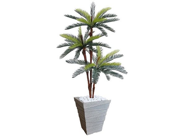 Planta Artificial Árvore Palmeira Cycas 1,77m kit + Vaso Trapézio D. Grafiato Cinza 40cm