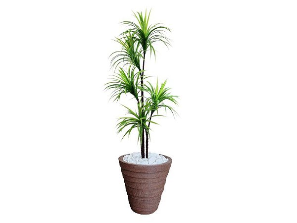 Planta Artificial Árvore Yucca 1,60m Kit + Vaso Redondo D. Grafiato Marrom 40cm