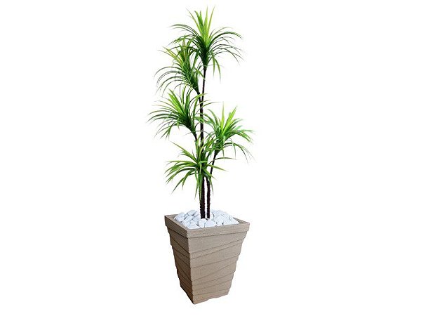 Planta Artificial Árvore Yucca 1,60m Kit + Vaso Trapézio D. Grafiato Bege 40cm