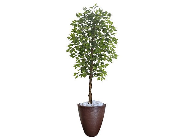 Planta Artificial Ficus Verde 2,10m kit +  Vaso Redondo Marrom 40cm