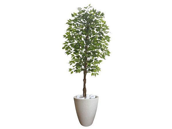 Planta Artificial Ficus Verde 2,10m kit +  Vaso Redondo Bege 40cm