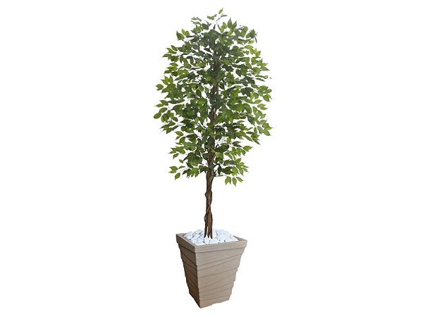 Planta Artificial Ficus Verde 2,10m kit + Vaso Trapezio D. Grafiato Bege 40cm