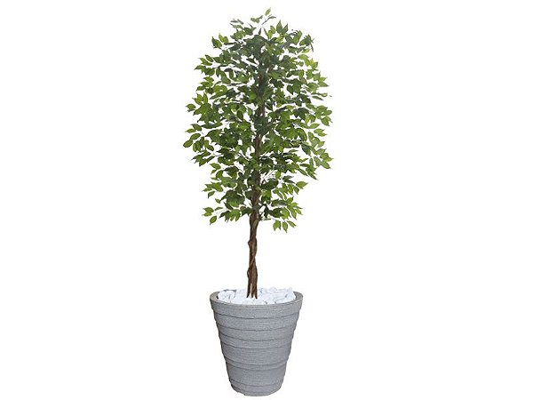 Planta Artificial Ficus Verde 2,10m kit + Vaso Redondo D. Grafiato Cinza 40cm