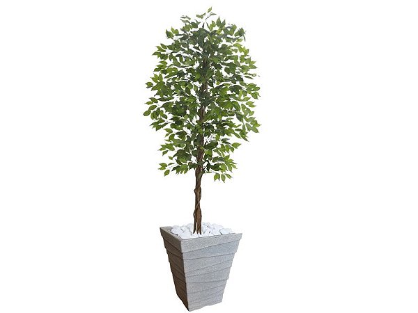Planta Artificial Ficus Verde 2,10m kit + Vaso Trapezio D. Grafiato Cinza 40cm