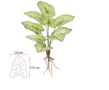 Planta Árvore Artificial Caladium Real Toque C/Raiz X9 Verde Creme 52cm