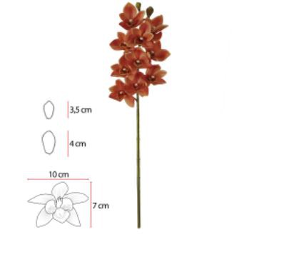 Haste Flor Artificial Orquidea Cymbidium Real Toque X10 Laranja 75cm