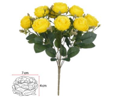 Buquê Flor Artificial Rosa Cabbage X9 Amarelo Outono 36cm