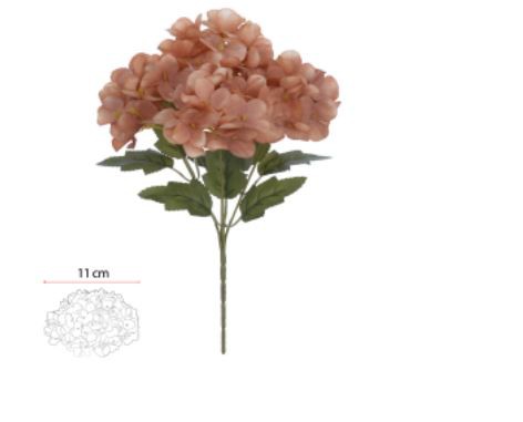 Buquê Flor  Artificial Hortensia X5 Ocre Outono 29cm