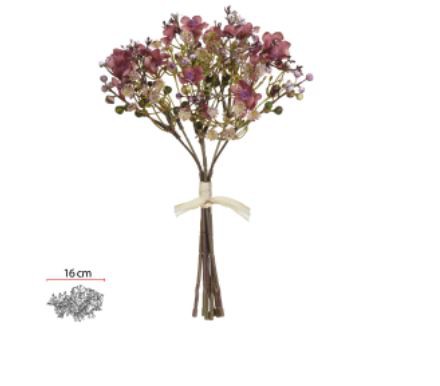 Buquê Flor Mini Artificial Ramalhete C/Fita X7 Purpura 29cm