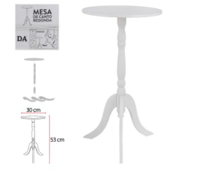 Mesa MDF Romantica Lateral / Canto Branco 30x53cm