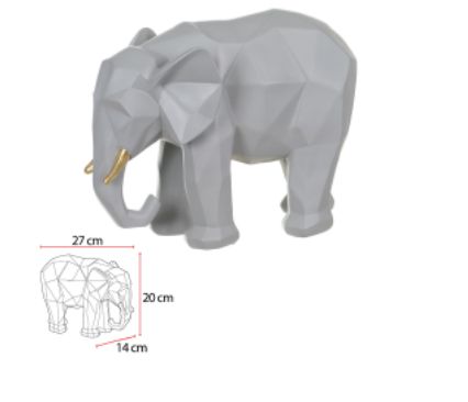 Escultura Decor Poliresina Elefante Cinza Dourado 27x20cm