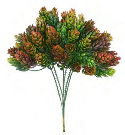 Folhagem Artificial Pick Sedum C/Print X12 Verde Outono 20cm com 6 Hastes