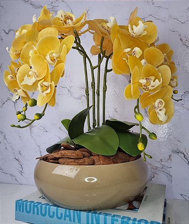 Arranjo Com 4 Orquídeas Amarela Vaso Fendi 28cm