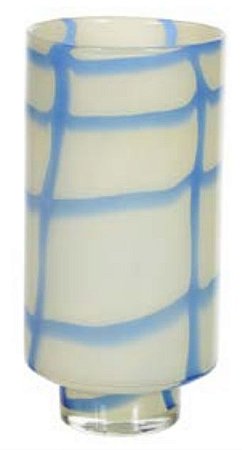 Vaso Decorativo Vidro Azul Branco 29cm