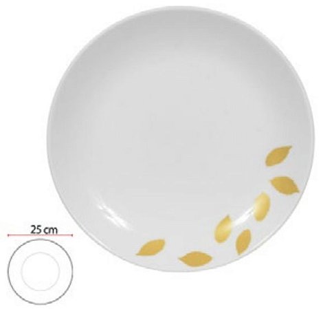 Prato Raso Porcelana Bonechina Folhas Branco 2,5x25cm