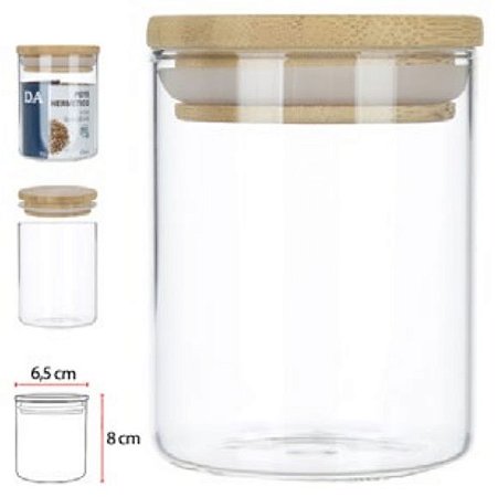 Pote Vidro Boro 170ML Tampa Bambu Rd 8x6,5cm Transparente