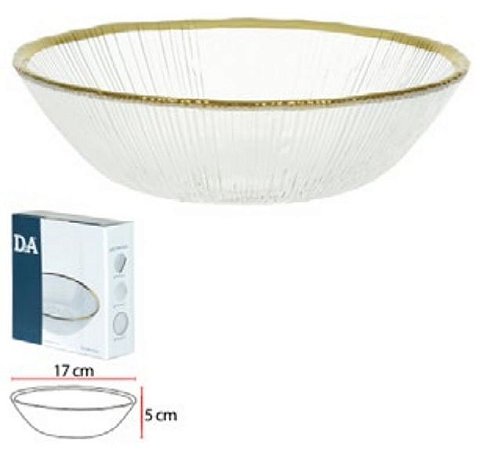 Bowl Vidro 510ML 17x9x5cm Canelado C/Borda Dourada Transparente