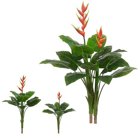 Planta Árvore Artificial Heliconia C/Flor Toque  X15  Laranja 1,10cm