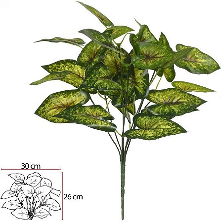 Planta Artificial Folhagem Caladium Forracao Real Toque X26 Verde Creme 30cm