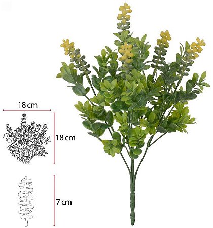 Planta Artificial Folhagem Berry C/Powder Plastico X5 Amarelo Verde 34cm