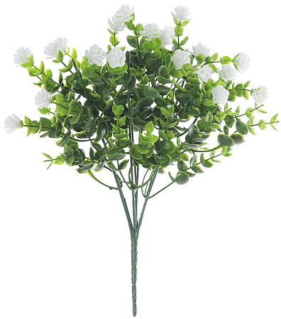 Planta Artificial Folhagem Mini Flor X21 Branco 32cm