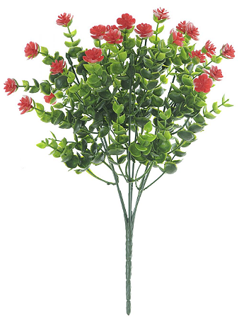 Planta Artificial Folhagem Mini Flor X21 Vermelho 32cm