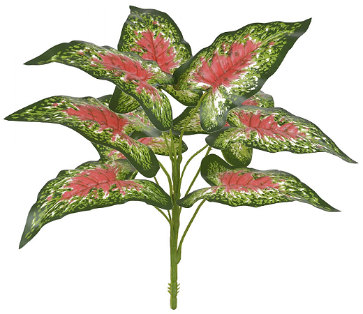 Planta Artificial Folhagem Caladium Forracao Real Toque X9 Verde Rosa 40cm