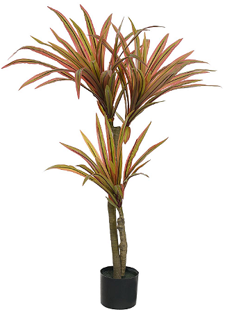 Planta Árvore Artificial Dracena Real Toque Pu C/Pote X51 Verde Vermelho 1,05m