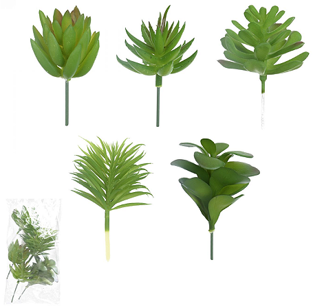 Planta Artificial Folhagem Suculenta Sortidas C/5 Uni Verde 9cm