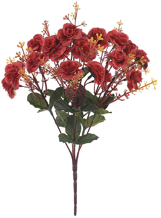 Planta Artificial Buque Rosa X18 Vermelho Outono 33cm