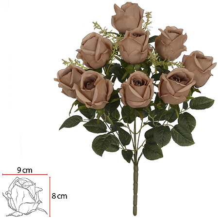 Planta Artificial Buque Rosa X9 Chocolate Outono 52cm