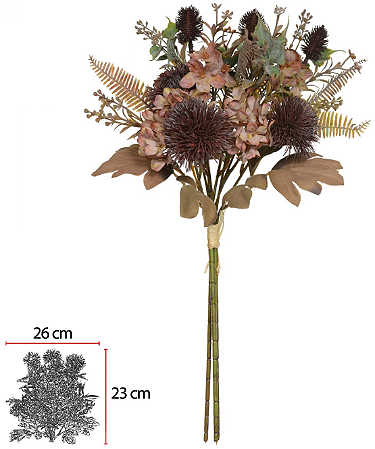 Planta Artificial Buque Mix Ramalhete C/Fita X3 Purpura Outono 44cm