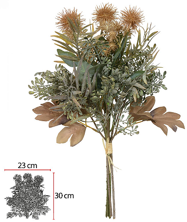 Planta Artificial Buque Mamona Ramalhete C/Fita X6 Laranja Outono 44cm