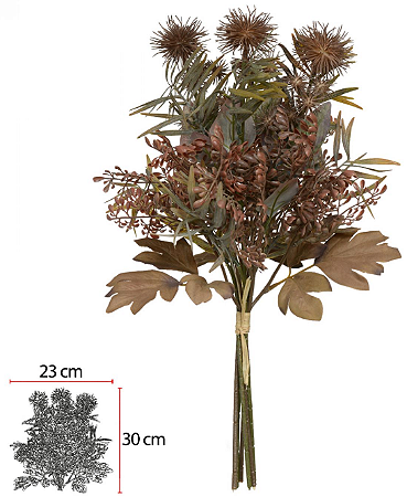 Planta Artificial Buque Mamona Ramalhete C/Fita X6 Ocre Outono 44cm