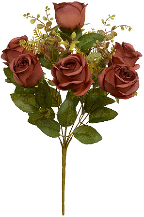 Planta Artificial Buque Rosa Botao X10 Vermelho Ferrugem Outono 50cm