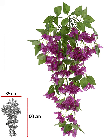 Planta Artificial Folhagem Bougainville Pendurar X123 Fucsia 75cm