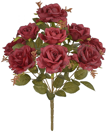 Planta Artificial Buque Rosa Diana X9 Marsal Outono 40cm