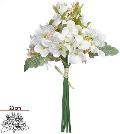 Planta Artificial Buque Rosa Hortensia Ramalhete C/Fita X5 Creme 34cm
