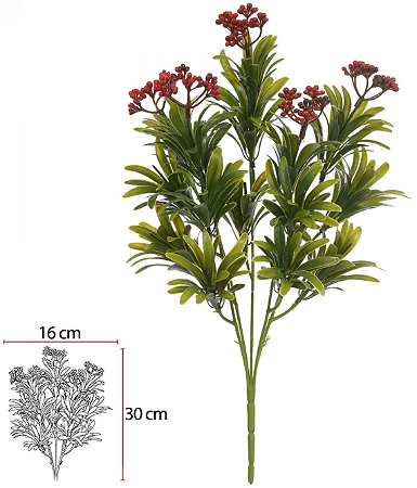 Folhagem Artificial Podocarpos Semente X5 Vermelho 36cm