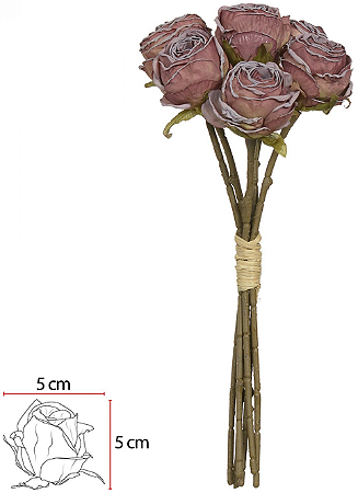 Planta Artificial Buque Rosa Ramalhete C/Fita X6 Vermelho Outono 29cm