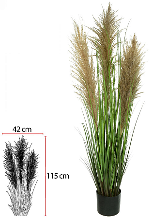 Planta Artificial Folhagem Grass Pampas C/Pote X3 Verde 1,20cm