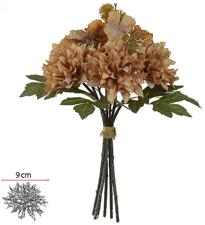 Buque Dalia Ramalhete C/Fita X5 Ocre 33cm