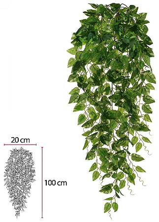 Planta Artificial Folhagem Jiboia Pendurar Real Toque X355 Verde Creme 1,1m