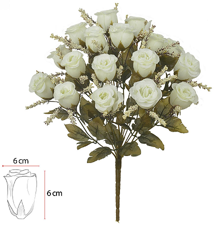Planta Artificial Buque Rosa Cabbage X18 Creme Outono 48cm