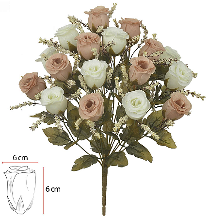 Planta Artificial Buque Rosa Cabbage X18 Creme Outono Cha 48cm