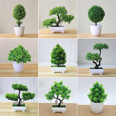 Planta artificial, Bonsai, Árvore de Grama, Enfeite de Flores Com Vaso