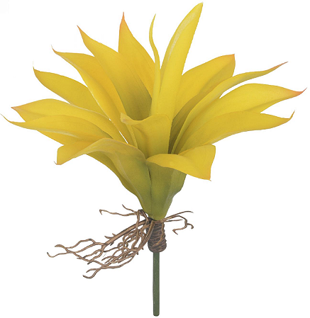 Planta Artificial Folhagem Suculenta Agave C/Raiz X13 Amarelo 24cm