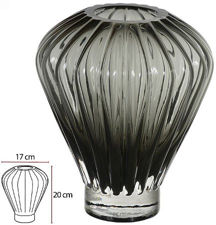 Vaso Decorativo Vidro Cinza 20cm